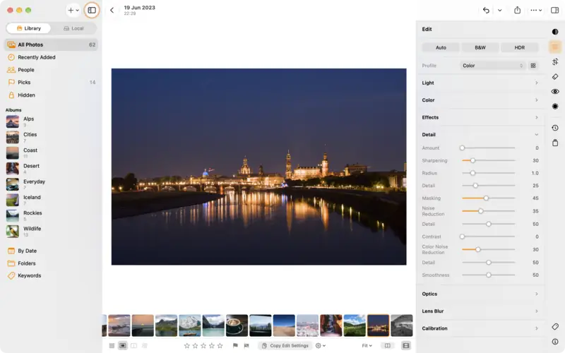 The Detail group: noise reduction and sharpening
