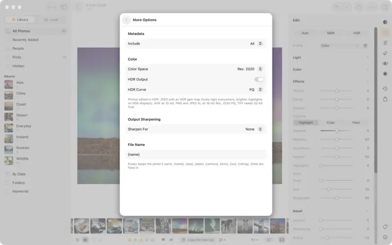 More Options for AVIF with HDR Output on and the HDR Curve set to PQ
