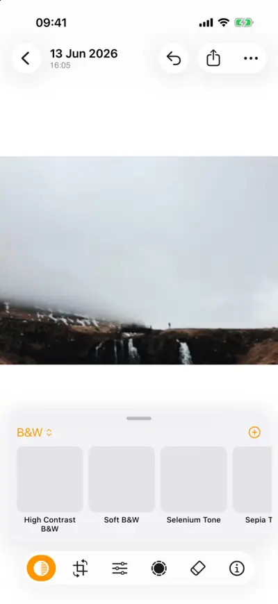 The presets for a photo of Kirkjufell mountain in fog