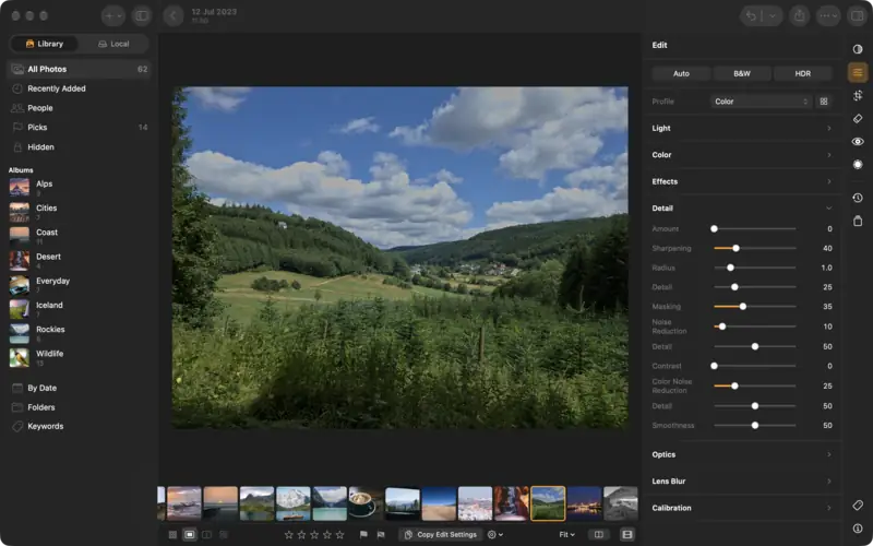 The Detail group: sharpening and noise reduction
