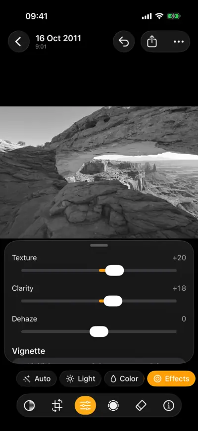 Texture and Clarity raised in the Effects group