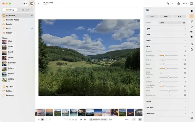 The Detail group: sharpening and noise reduction