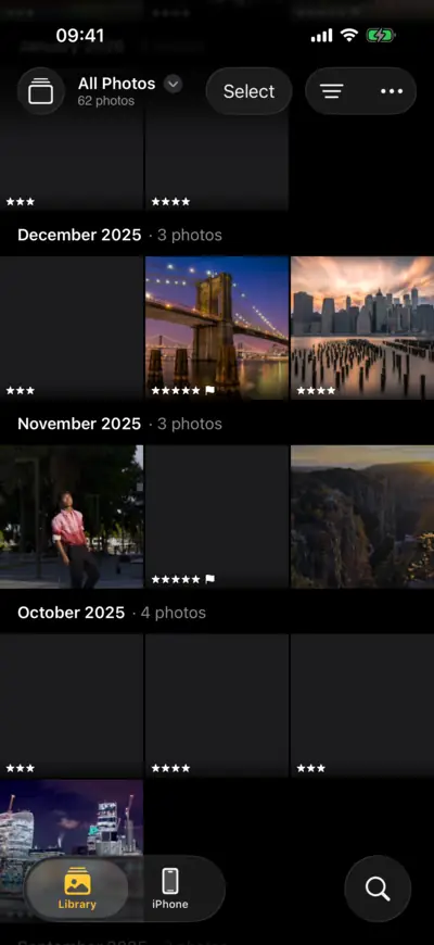 The LightBites library: a grid of travel photos, with the Add Photos button at the top