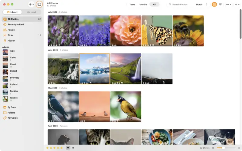 The albums: Iceland, Alps, Rockies, Coast and more, each with a cover photo