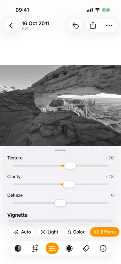 Texture and Clarity raised in the Effects group